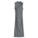 Spring Style Wrinkle Decorated Midi Dress 3152200-Outfit
