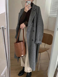 Thicken Long Wool Blend Coats Women Casual Loose Houndstooth Plaid Jackets New Warm Cotton Padded Woolen Korean