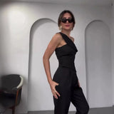 Fongt Summer New Solid Color Collar Design Top High Waist Straight Trousers Two Sets