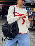 Bow Jacquard Sweater-Outfit