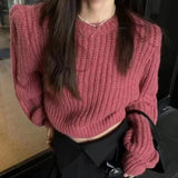 Fongt Fashion Temperament Loose-Fitting Women Autumn 2024 New Simple Thin Round Collar Knitted