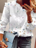 Plus Size Butterfly Print V-Neck Long Sleeves