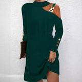Fongt Explosion Autumn Simple Metal Buckle Hanging Neck Button Dress Women's