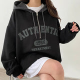 Vintage Letter Print Zipper Oversized Hoodie-Outfit