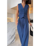 Fongt Women's Clothing 2025 Spring New V-Neck Sleeveless Vest Hanging Broad-Legged Trousers Casual Set