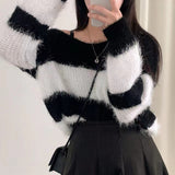 Vintage Striped Fuzzy Oversized Sweater-Outfit