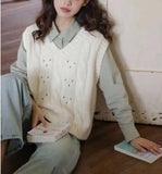 Fongt Small V Collar Soft Waxy Simple And Generous Knitting Vest New Female Gentle Girl Pure Color Sweet Sister Vest Female-Outfit