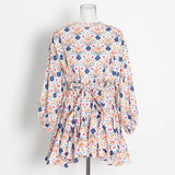 French Vintage Holiday Dress 2025 Summer New Fashion Design Smashed Flower With Long Sleeve Short