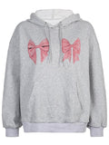 Street Bow Print Drawstring Oversized Hoodie-Outfit