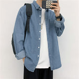 Harajuku Denim Shirt Long-Sleeved Port Style Casual Loose Autumn Shirt Men's Fashion Jacket-Outfit