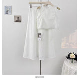 Fongt Retro Hollow Hook Design Set Women's Summer Sleeveless Vest Top High Waist Tight Skirt