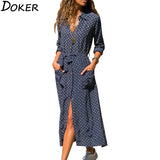 Plaid Striped Chiffon Shirt Dress 2020 New Turn-down Collar Long Sleeve Sashes Dresses Female Pocket Boho Print Long