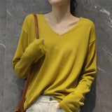 Fongt Style Autumn Winter Woolen Sweater Female V Gets Short Money Inside Build Head Sweater Slim Bottom Sweater-Outfit