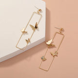 Long Geometric Metal Pop-up Butterfly Earrings-Outfit