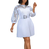 Fongt Women's 2025 New Temperament Pure Color Lace Hook Hollow Press Dress