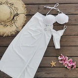 Blast-Bender Solid-Colored Swimsuit Women's Half-Body Dress Three-Piece Hard Bag