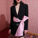 Fongt Suit Spring 2024 New Two Button Sexy Splicing Bow Tie With Personality Women's Fashion-Outfit