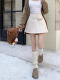 Bow Solid High Waist Pleated A-line Skirt-Outfit