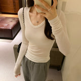 Solid Color U-Collar Slim Underwear Women's Autumn And Winter New Ins Thin Warm Long-Sleeved