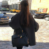 Fongt Chic Black Woolen Coat Advanced Sense Small Retro Lapel Single Breasted In The Long Woolen Coat-Outfit