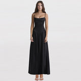 Spaghetti Strap Satin Maxi Prom Dresses Black Sexy Sequin Lace Up Celebrity Evening Party Dresses Elegant Women 2023-Outfit