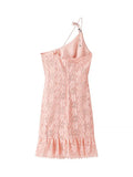 Fongt 2025 New French Dress Women Sweet Style Design Double Lace Spliced Slanted Shoulder Strap