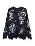 Swirl Print Ripped Design Sweater-Outfit