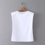 Spring Style Shoulder Pads Loose Multicolor Sleeveless Round Collar T-Shirt 0858030-Outfit