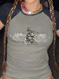 sleeve crop top with grunge batwing
