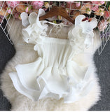 Chiffon Tanks Summer Female Plain Color Square Collor Sweet Camisole Woman Ruffles Straps Camis Tops-Outfit