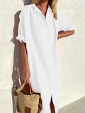 Casual Loose Sleeves Button Dress Cotton And