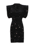 Fongt 2025 New Fashion Design Beads Decorated With Short Sleeveless Cushion Shoulder Bag And Hip Dress