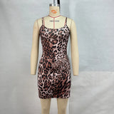 Fongt Women's Leopard Print Sexy Off-The-Shoulder Halter Dress Women's Backpack Hip Skirt-Outfit