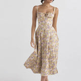 Fongt Women's New Floral Square Collar Sexy Slit Big Swing Autumn And Winter Dress