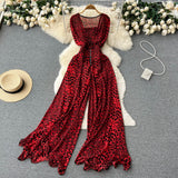 Fongt Ins Goddess Temperament Square Collar Sleeveless Jumpsuit Summer New Waist Show Thin Loose Big Wide Leg Pants-Outfit