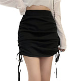 2025 New Drawstring Short Skirt Female Version Of High-Rise Thin Hot Girl A-Shaped Skirt Small Knitted