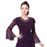 Dance Tops Long Sleeve Latin for Women's V-neck Tops-Outfit