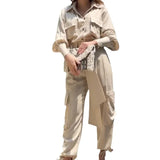 Fongt 2024 New Solid Color POLO Collar Shirt, Overalls Casual Suit Female-Outfit
