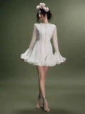 Frill Buttoned Long Sleeve Midi Dress-Outfit