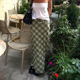 Fresh Girl's Checkered Straight Green Skirt 2023 Early Autumn New Low-Waist Leisure All Kinds Of Long Skirt Tide-Outfit