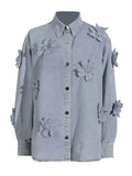 Fongt Wind Three-Dimensional Flower Jeans Top Female Summer 2024 Comfortable Casual Shirt Type Jeans Jacket Female-Outfit