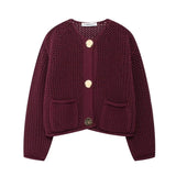 Fongt Women's INS Explosion Coarse Needle Long Sleeved Button Sweater