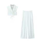 Fongt Temperament Casual Suit Vest Suit 2025 Summer Sleeveless Wrap Wearing Short-Carved Vest Folded Trousers Woman