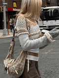 Super Crop Long Sleeve Striped Crochet Knit Top-Outfit