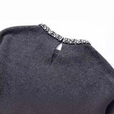 Spring Style Neckband Diamond Trim Round Collar Pullover Loose Sweater 5755005-Outfit