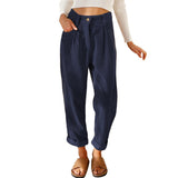 Autumn High Waist Casual Solid Color Corduroy