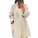 Fongt Women's 2024 New Women's Thick Solid Color V-Neck Cardigan Loose Pocket Sweater Coat-Outfit