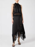 Fongt Women's Sleeveless Lace Opening Two-Piece Round Collar Vest Hollow Splicing Women 3045