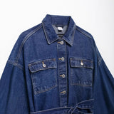 Fongt Women's Clothing 2025 Spring New Women's Waist Strap To The Waist Collar Denim Coat