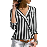 Striped Blouse V-neck Long Sleeve Blouses Shirts Casual Tops Work Wear Chiffon Shirt Plus Size Blusas Mujer De Moda